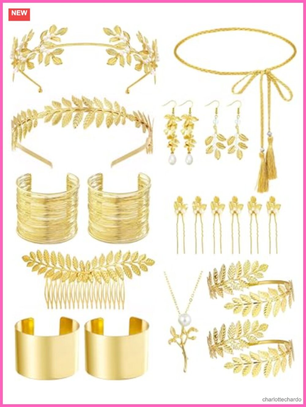21 Pc Greek Goddess Costume Accessory Set Leaf Crown Toga Belt Arm Cuff